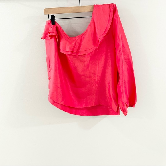 NWT J.Crew One Shoulder Silk Ruffle Blouse Poppy Red Size 12 - Picture 6 of 6